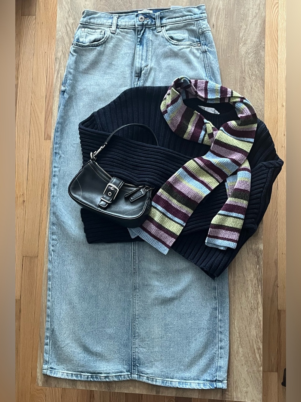 Kensie Light Wash Denim Straight Maxi Skirt